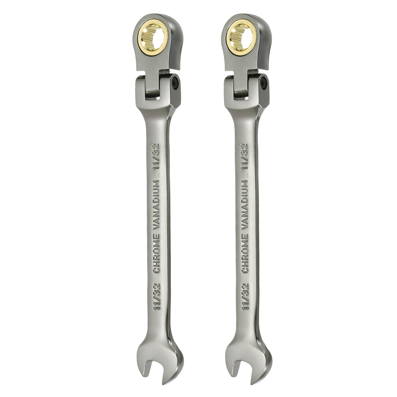 HARFINGTON 2pcs Flex Head Ratchet Wrench Spanner 11/32" SAE Ratcheting Combination Wrench 72-Teeth Chrome Vanadium Steel Ratchet Gear Spanner with 12