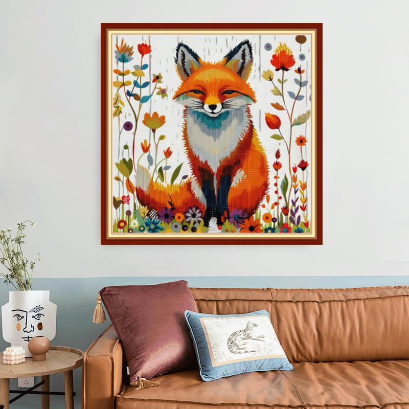 Image of Joyhoor Stamped Cross Stitch Kits for Beginners, Needlepoint Kits for Adults, 11CT Counted Embroidery Kits-Colorful Fox 18x18 inchs