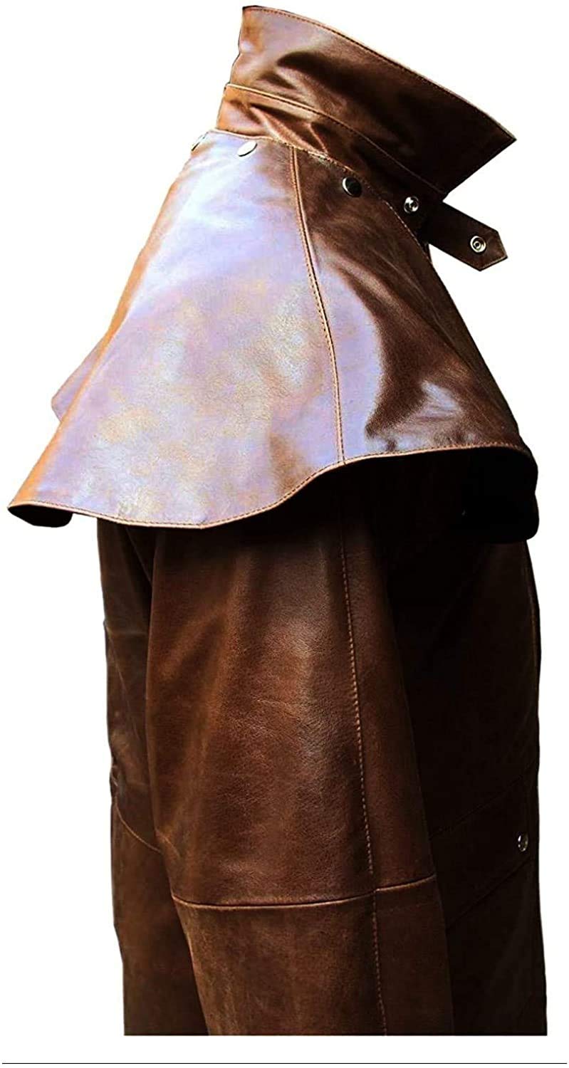 Cappotto lungo da uomo, in vera pelle, colore: Nero
