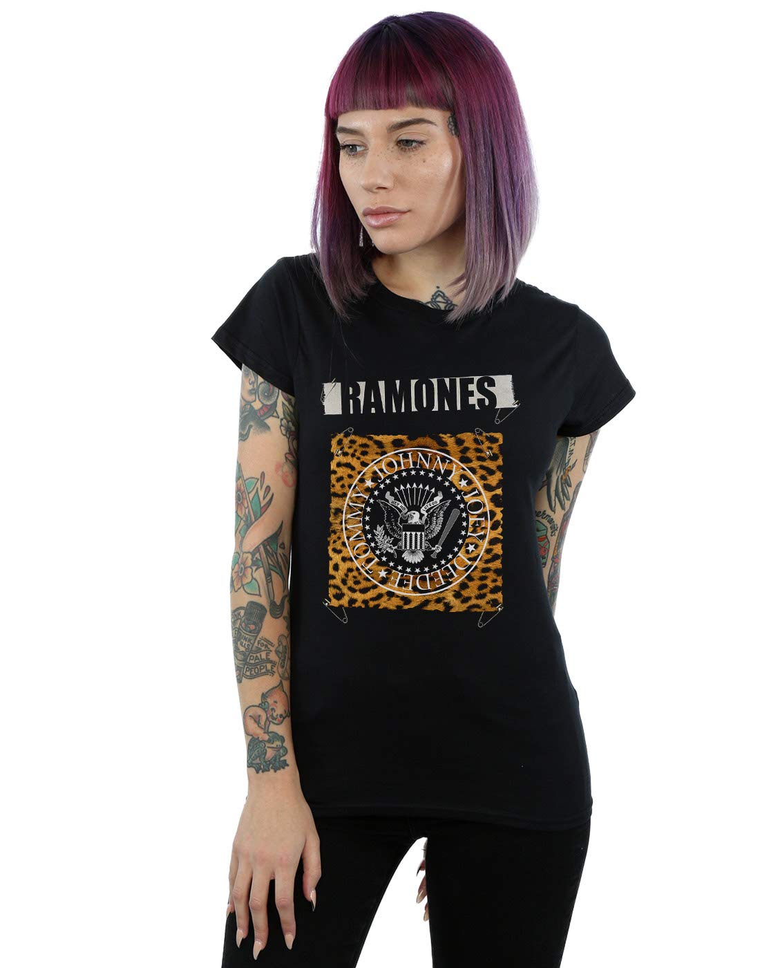 Absolute Cult Ramones Women's Safety Pins T-Shirt Black Large
