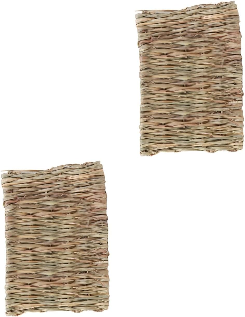 Ipetboom 2pcs Reed Braid Hamster House Guinea Pig Nest Bed Animal Bedding Pet Mat Straw Pet Nest