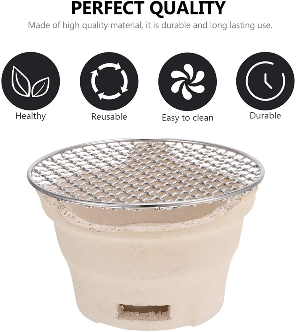 Griglia per Barbecue a Carbone Ceramica Griglia per Barbecue Coreana Griglia da Tavolo Portatile in Rete in Acciaio Inossidabile per Campeggio Famiglia all'aperto-19 * 19 * 12.5cm