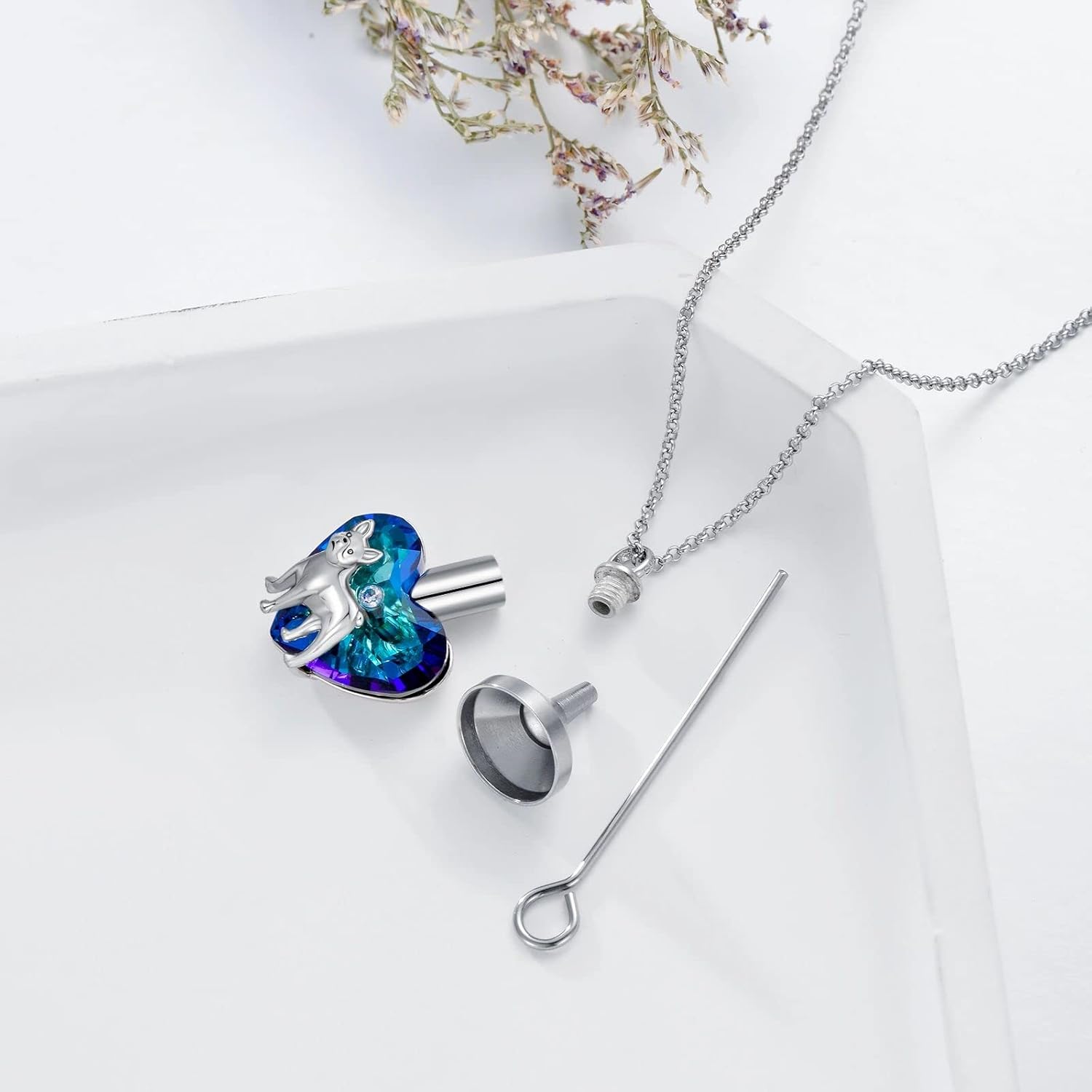AOBOCO Sterling Silver Dog Urn Necklace for Ashes, Dog Memorial Keepsake Cremation Jewelry Gifts for Women Dog Lovers