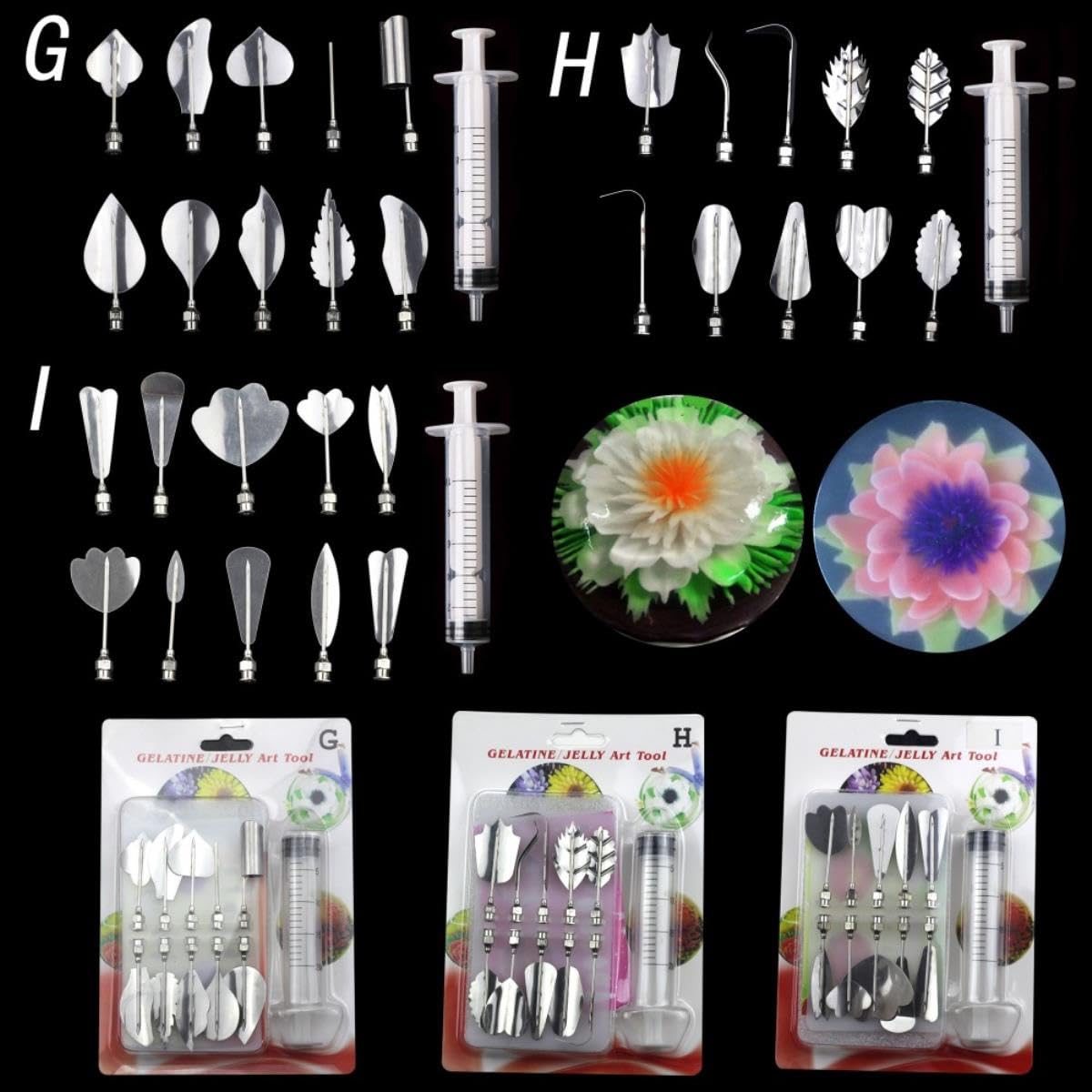 Herramientas para hornear pasteles Gelatina 3D Arte de pudín Flores Herramientas de decoración de pasteles Herramientas de aguja Boquilla de acero inoxidable Kit de jeringa-ALL-12 SET