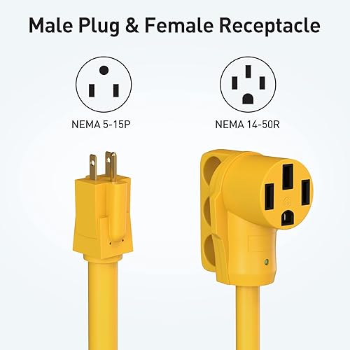 Miniatura 3 de QNINE Cable adaptador de RV de 50 amperios a 110 V, NEMA 5-15P macho a NEMA 14-50R hembra, adaptador eléctrico para RV con indicador de alimentación