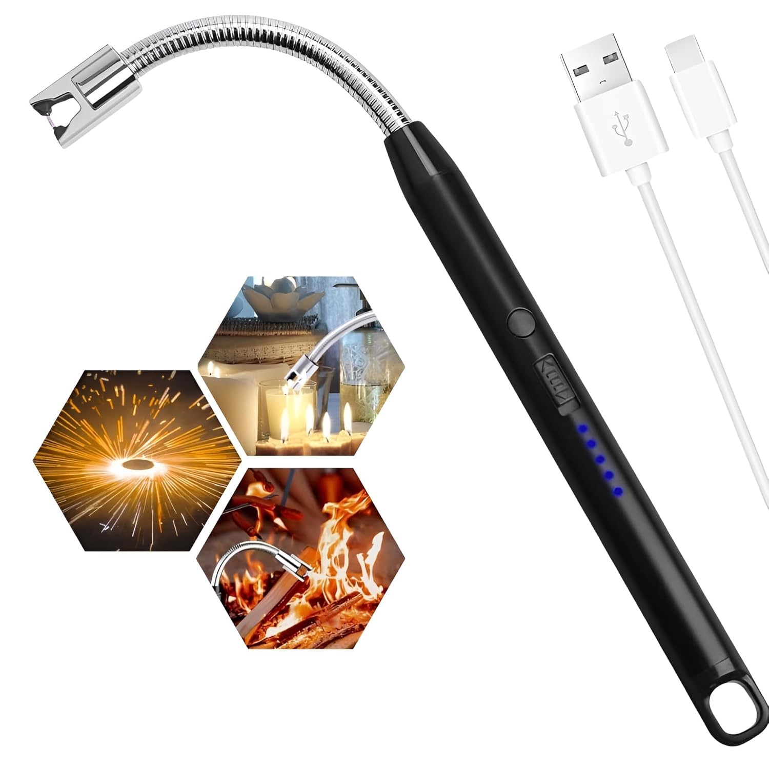 wearonics Electric Lighter for Candles Rechargeable Electric Gas Lighter for Kitchen Plasma Lighter Flameless Windproof USB Lighter 360° Flexible Neck Arc for Diwali Fireworks-image-42