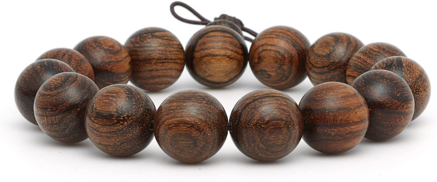 Tiger Skin Sandalwood Bead Bracelet, Natural Wooden Bead Bracelet, 12mm Handmade Wooden Bead Bracelet, 15 Bead Hand Served Bead Bracelet, Vintage Wooden Bead Bracelet for Women Men