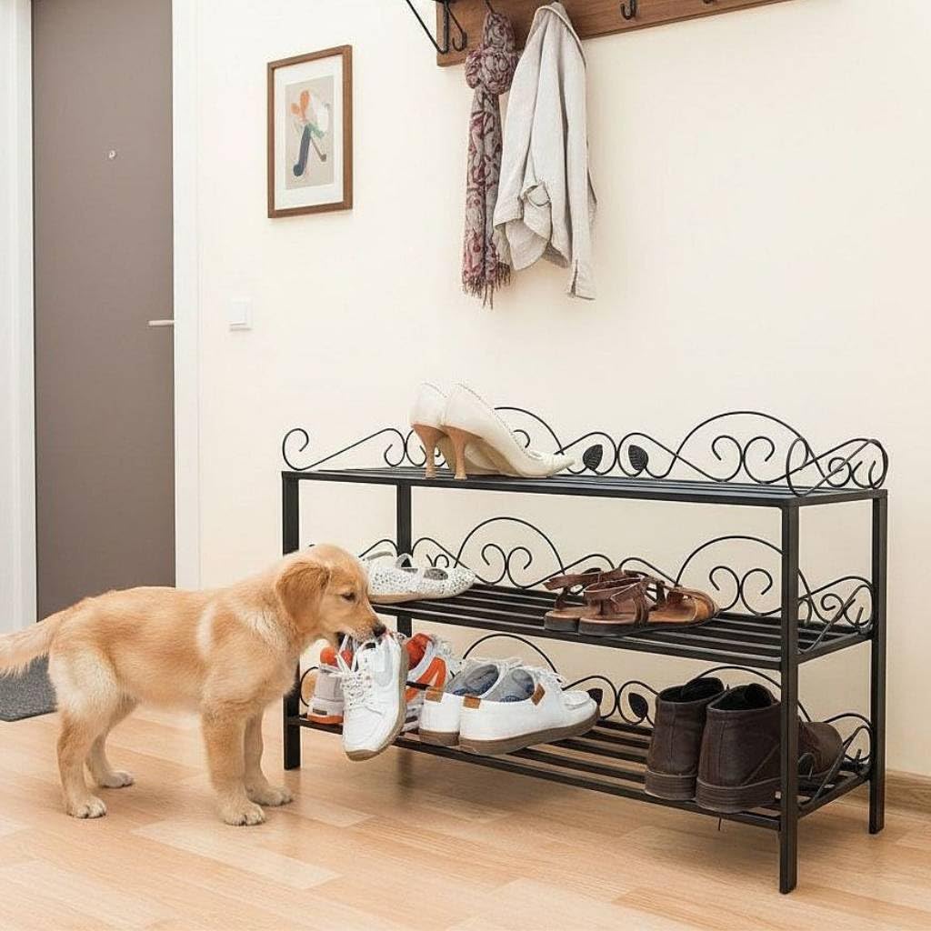 DanDiBo Schuhregal Metall Schwarz 3. Ebenen Schuhschrank Hoch Platzsparend 92 cm Mi-3 21235 Shoe Rack Schuh Regal Schuhorganizer