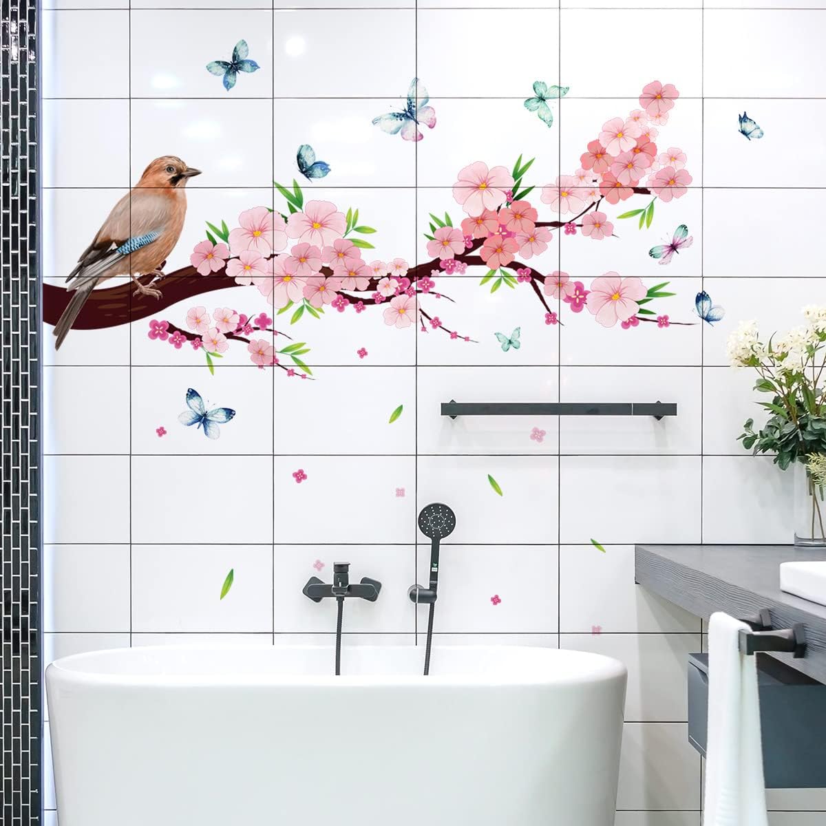 Amazon.com: Arquiel Cherry Blossom Flower Wall Decals Butterfly Bird ...