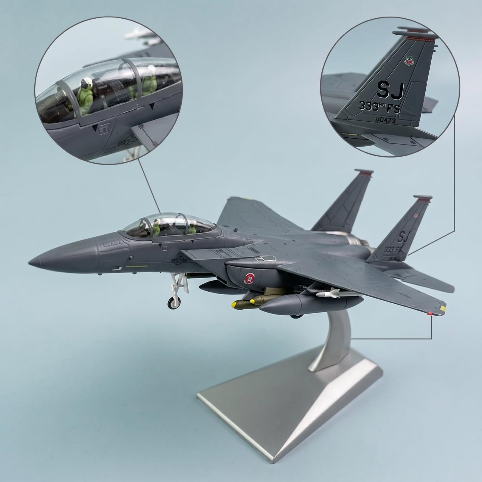 Modello di Caccia con Supporto Statico Modello di Aereo con Supporto Realistico Aereo da Caccia in Miniatura per Vetrina, 1/100 F-15E 0473