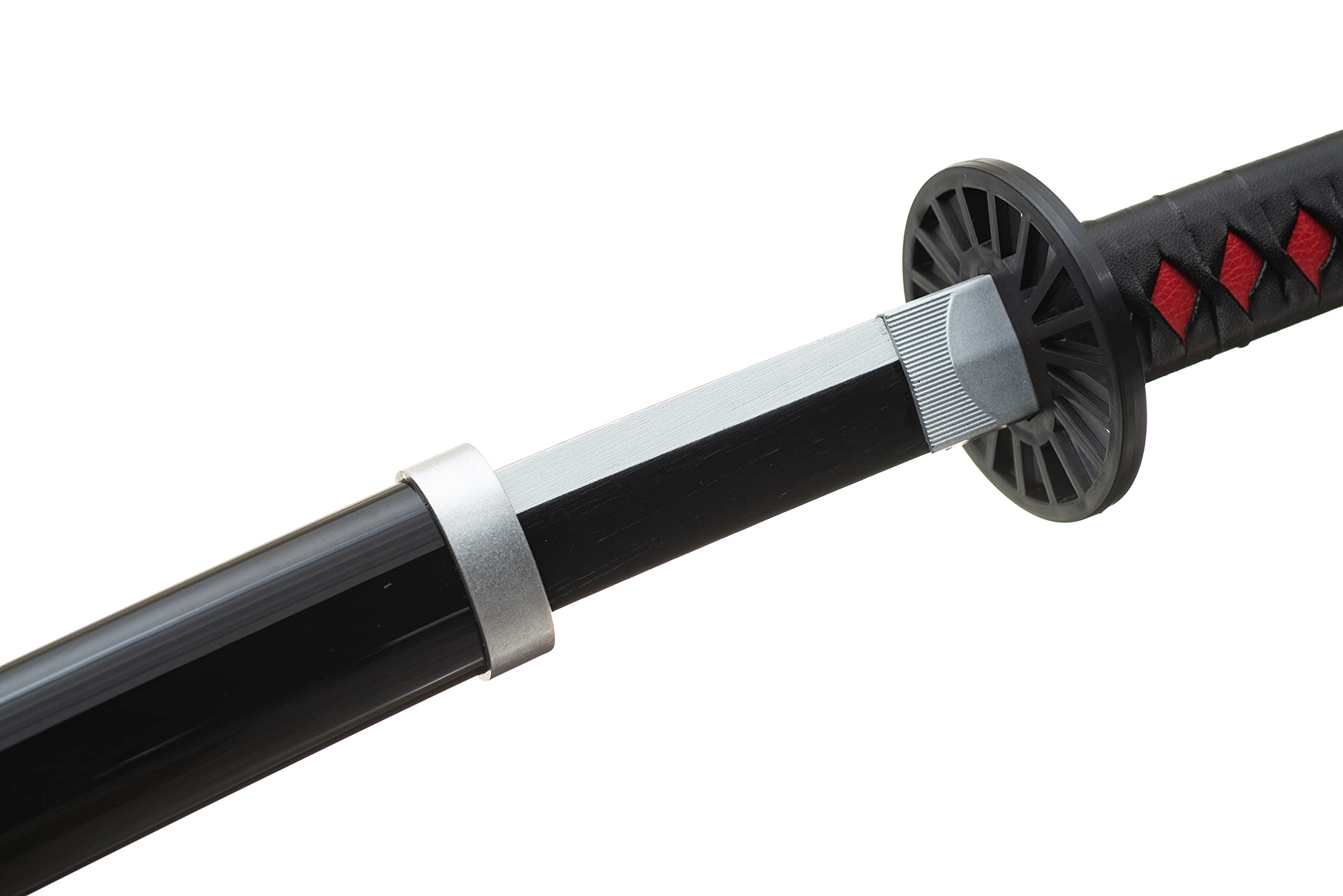 Épée de démon Katana Wood (Kamado Tanjirou) avec Ceinture et Support 102cm Épée de samouraï en Bambou Noir (émoussée) – Arme de Costume de Cosplay Anime