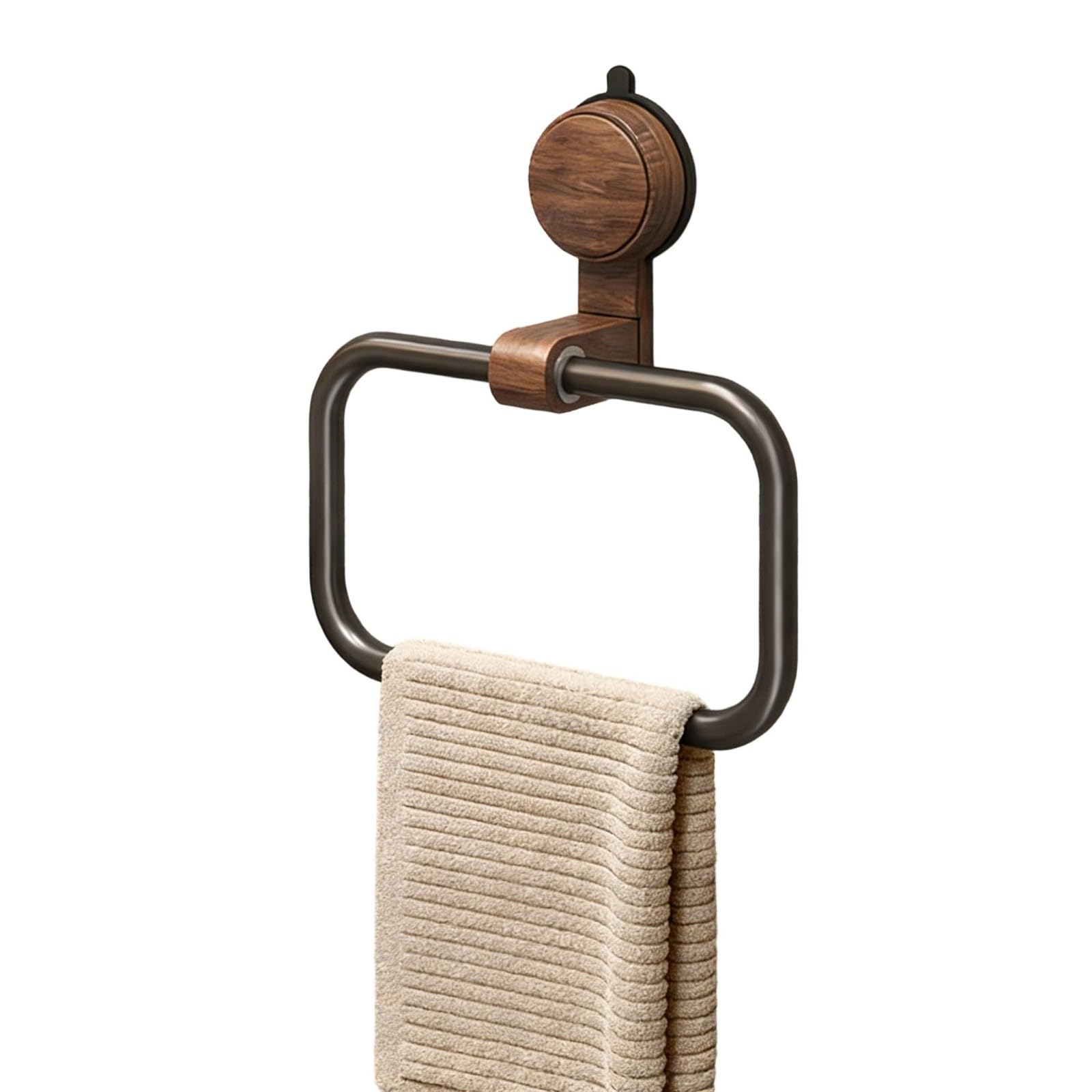 Hsyzygian Space Saving Towel Rack with Wood Accent and Sturdy Suction Cups for Bathroom Stylish Wooden Towel Rack