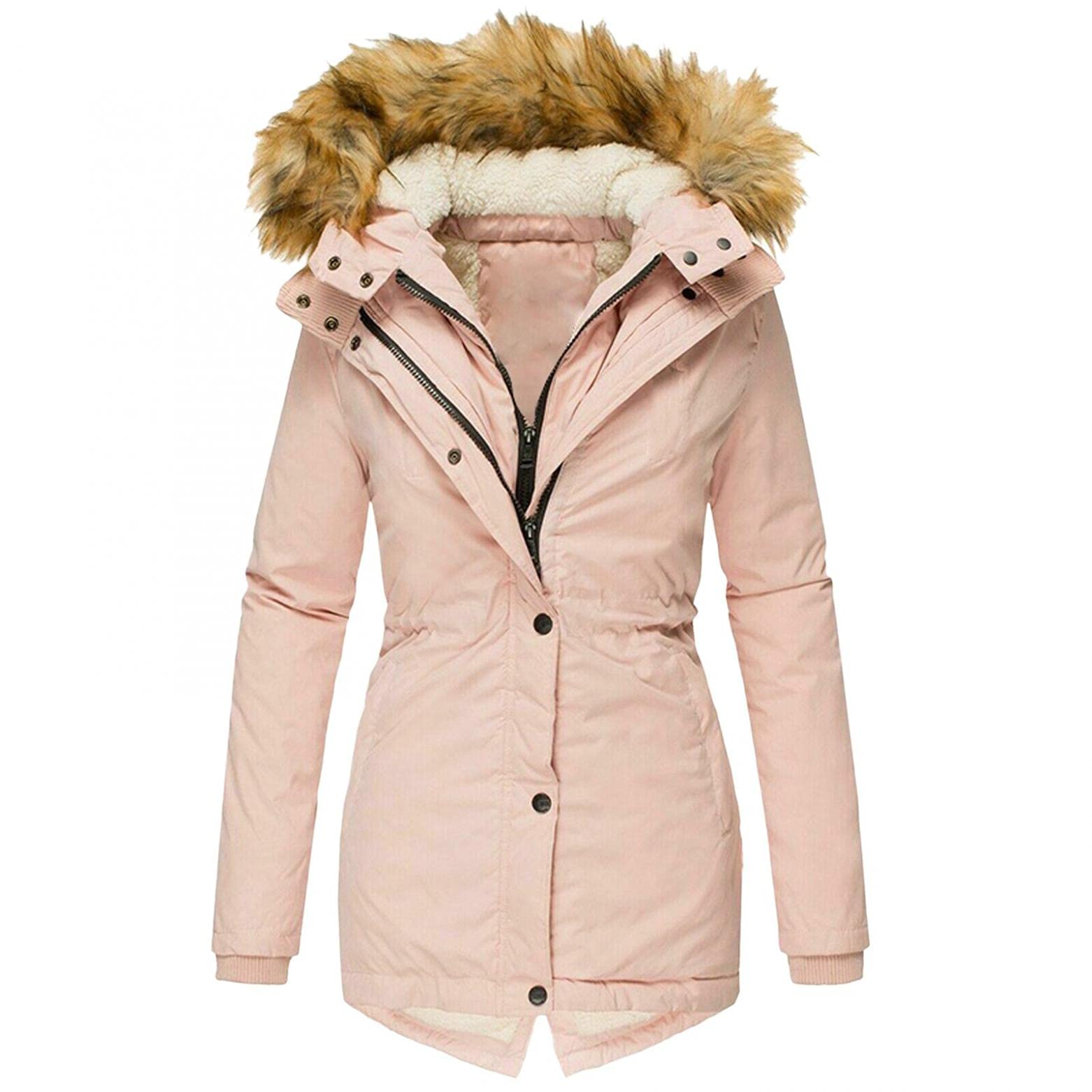 Damen Casual Funktionsjacke Winterjacke Steppjacke Jacke Lang Stepp Warm Gefütterte Winter Jacke Mantel Parka Softshell Dicke Outdoorjacke mit Kapuze Sportlicher