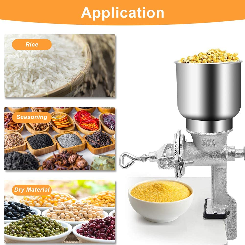 Greensen Molinillo de Grano Manual, Molino de Maíz con Abrazadera Ajustable, Acero Inoxidable, para Café, Trigo, Nueces, Hierbas