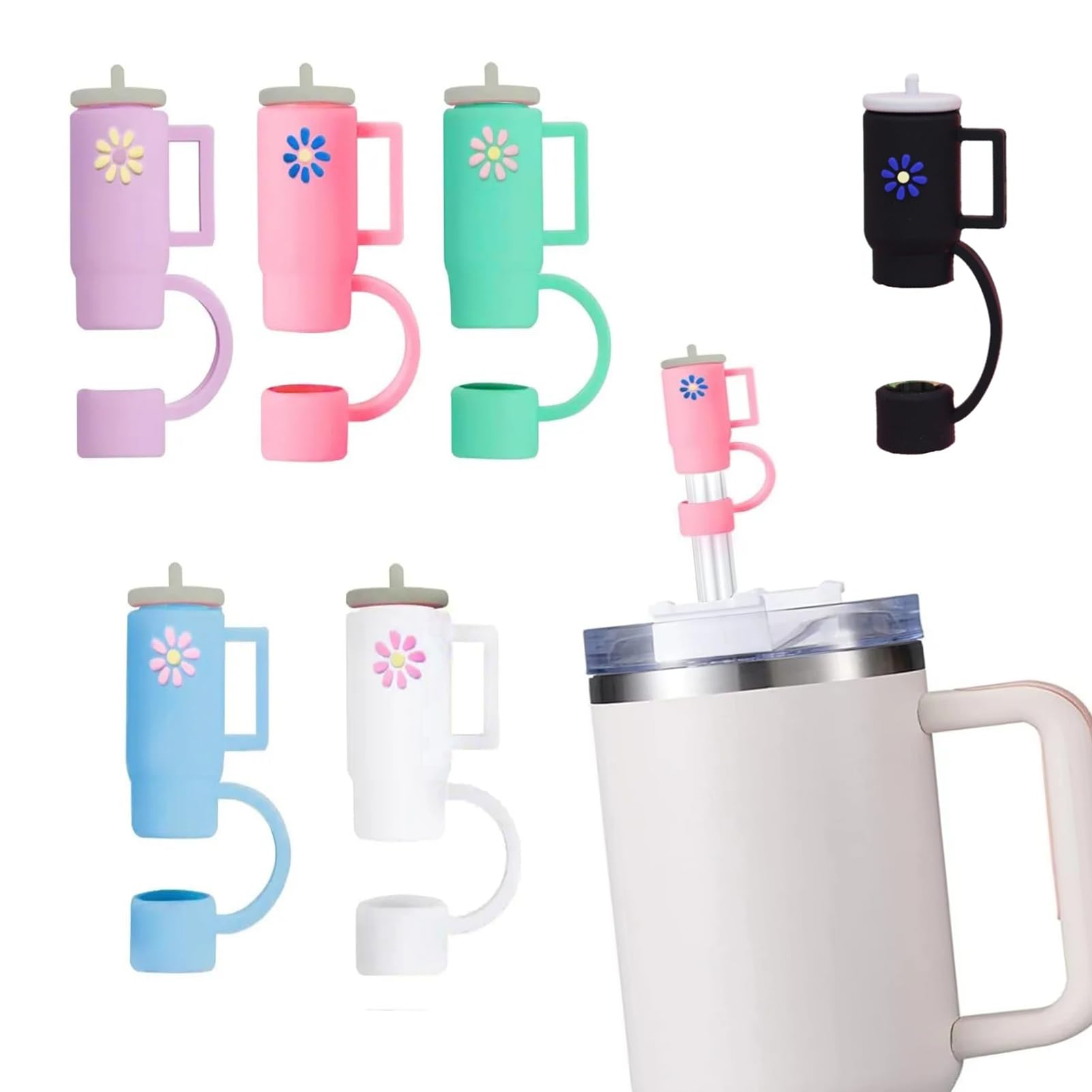 6Pcs Straw Cover Cap for Stanley 30&40 Oz Tumbler, Silicone Straw Toppers Covers Cap Cup Accessories, 0.4in/10mm Straw Protectors Dust-Proof Drinking Straw Caps for Reusable Straws Tips Lids (Cup)