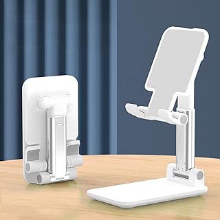 Suporte para celular, suporte de celular ajustável em ângulo de altura com almofada de silicone para mesa, suporte de celular totalmente removível compatível com todos os telefones celulares (branco)