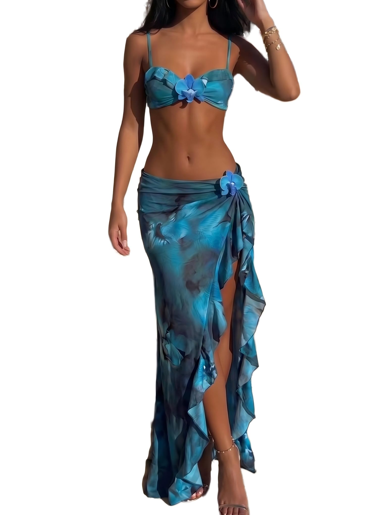 Photo 1 of Destime Women's 3-Piece Bikini with Skirt Cover-Up Set - XL
