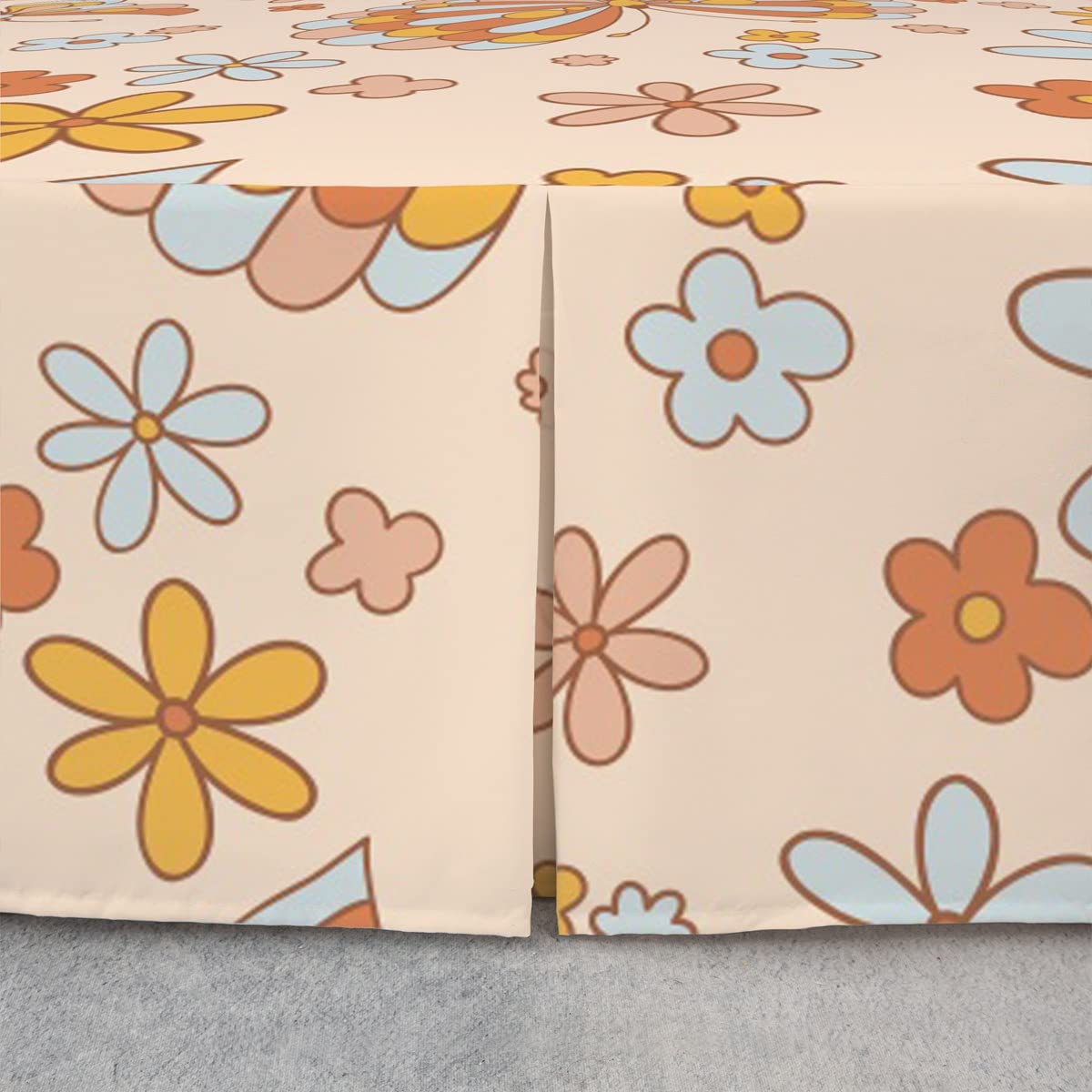 Jupe De Lit Vintage à Volants - Taille Full Size - Motif Floral Bleu Jaune Boho - Coton - Occasion