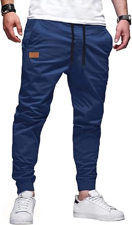 PLEPAN Mens Cotton Casual Cargo Joggers with 4 Pockets
