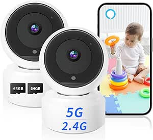 2K Indoor Camera, 5G & 2.4G Security Camera for Baby Monitor, 360° PTZ Wireless Cameras for Home Security with Night Vision Motion Detection Compatible with Alexa (2 Pack) asin的图片