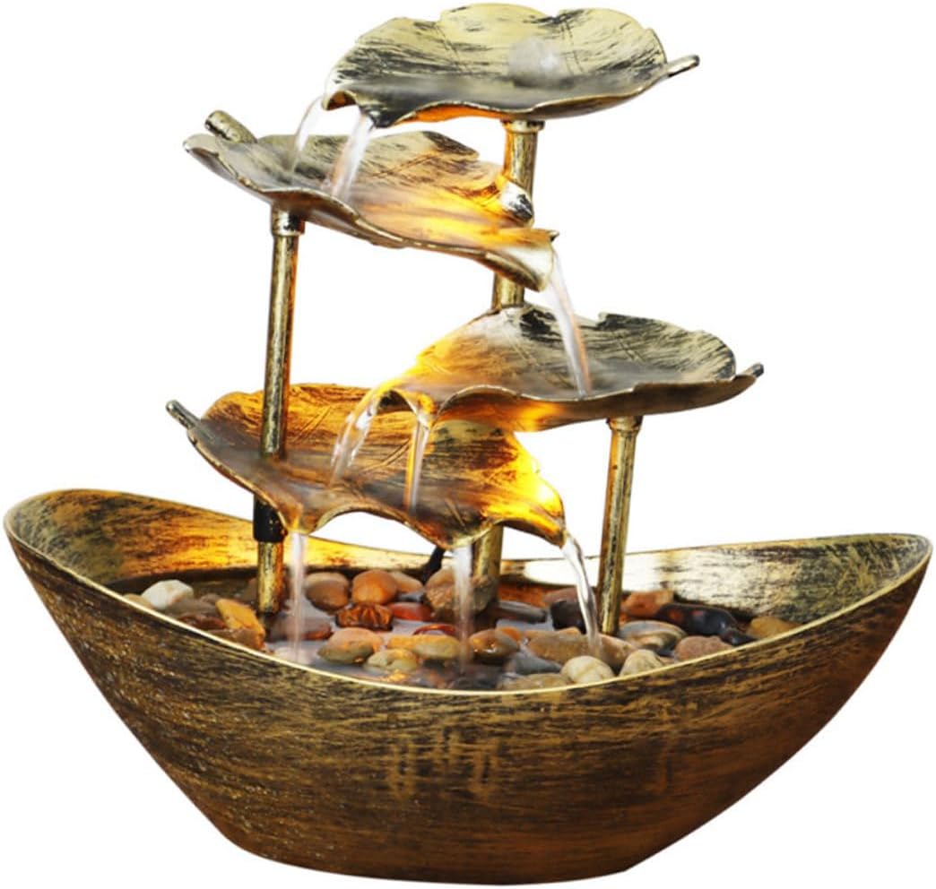 Generic Creative Desktop Lotus Leaf Ingot Fountain with Flowing Water LED Night Light Tabletop Decor for Bedroom Living Office Indoor Waterfall Ornament