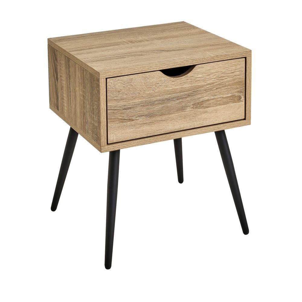 Table de chevet 1 tiroir bois et métal noir pour vos soirées lecture cocooning