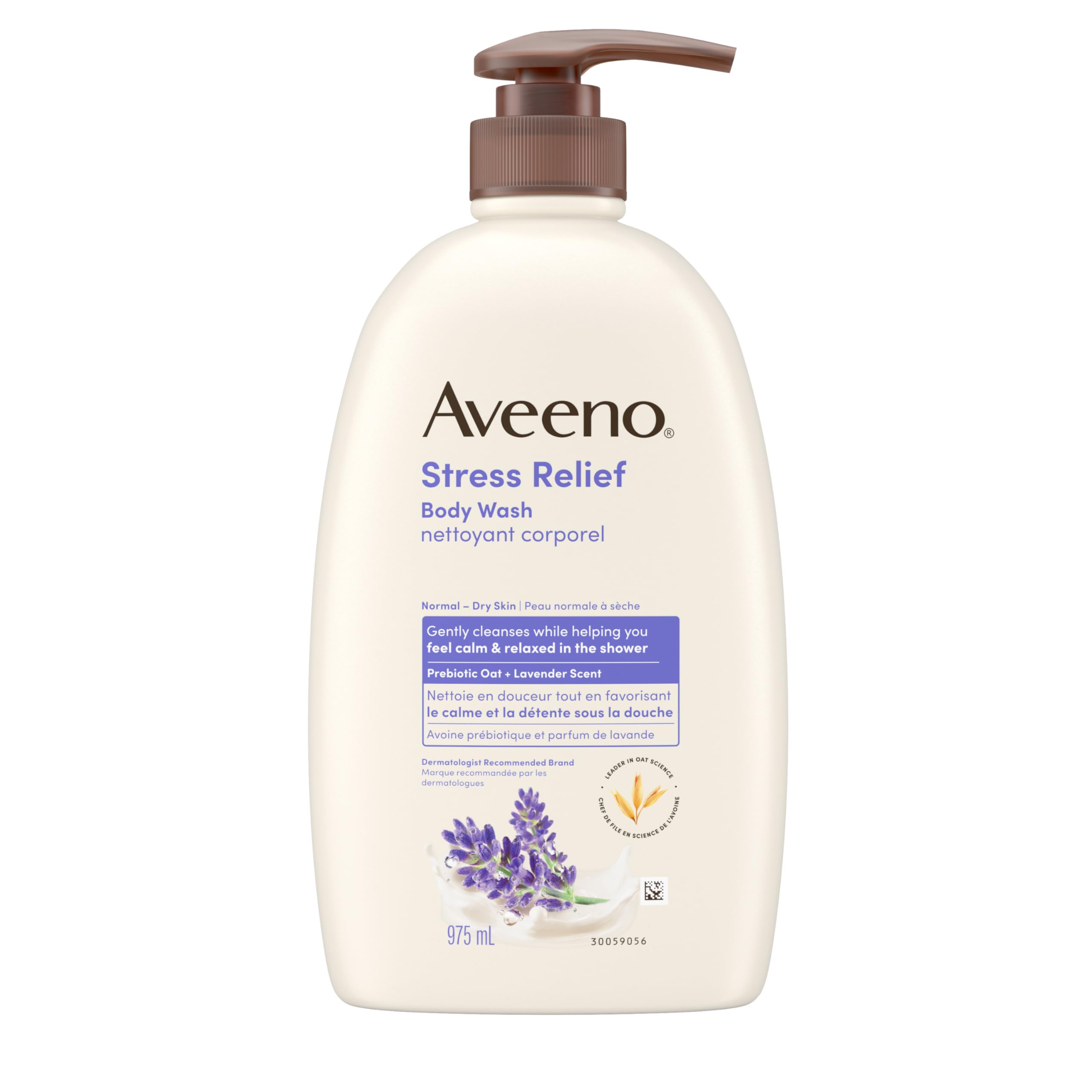Aveeno Stress Relief Body Wash, Lavender, Chamomile, Ylang Ylang Oil, Oat, Skin Cleanser, 975mL