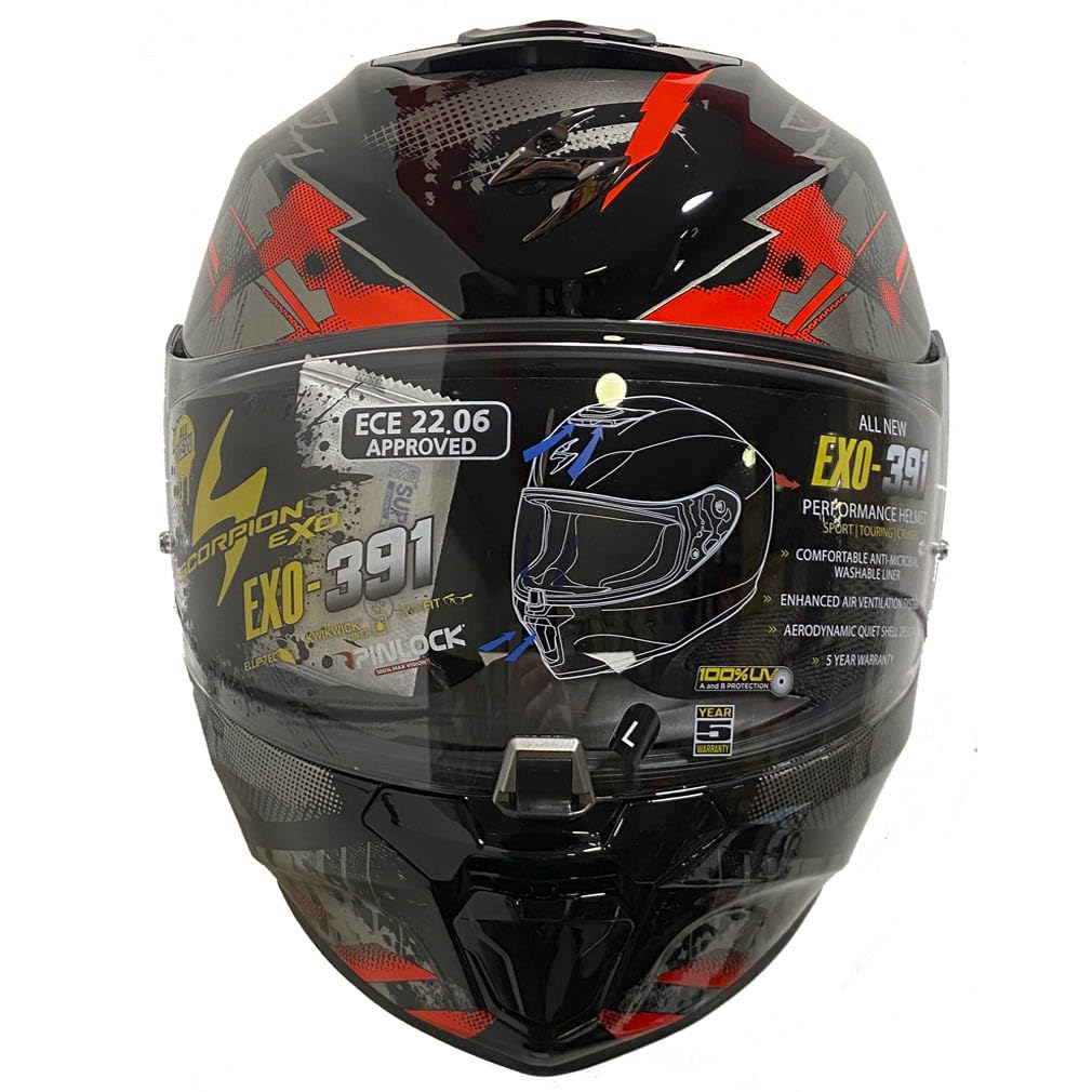 Scorpion Exo-391 Clutter Rojo | Casco de Moto Integral Unisex Hombre y Mujer Homologado ECE 22.06 (M)