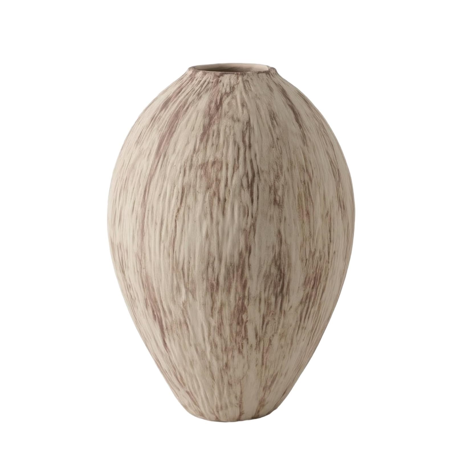 Jarrón de Cerámica Florero Botella Ornamento Superficie Estriada Hecha a Mano y Silueta con Cuello Estrecho Base Estable para Estanterías Recibidor, Envejecido, 24.5 24.5 H28cm