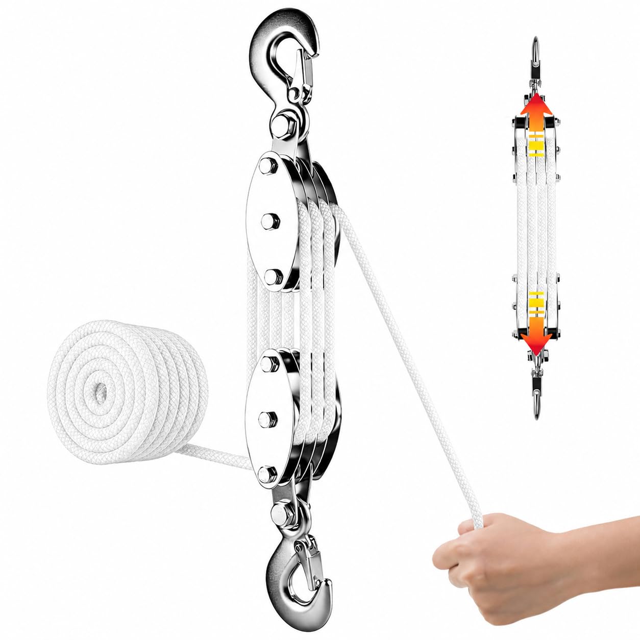 Polea de carga pesada 4400 LB con cuerda de nailon (blanco)