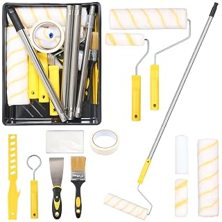 Farbroller Set mit Teleskopstange, 20-Teiliges Malerset mit 1.5m Teleskopstange, 23cm + 11cm Malerrolle, Pinsel, Schaber und Farbwanne, Farbroller Wandfarbe Malerrolle für Wand Decken - Amazon product rated Grade A
