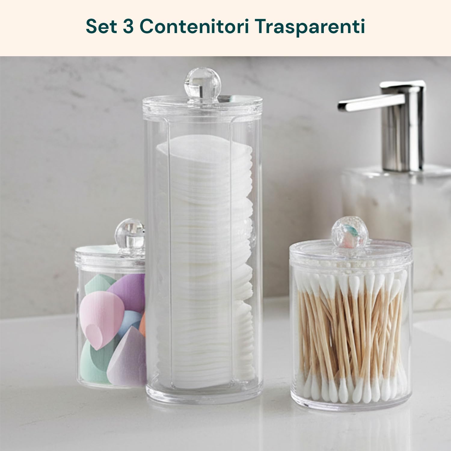 Avilia – Set 3 Organizer Bagno Trasparenti in Plastica PP Resistente per Dischetti Struccanti, Bastoncini e Accessori da Toeletta, Facili da Pulire e Ideali per un Ordine Elegante e Duraturo