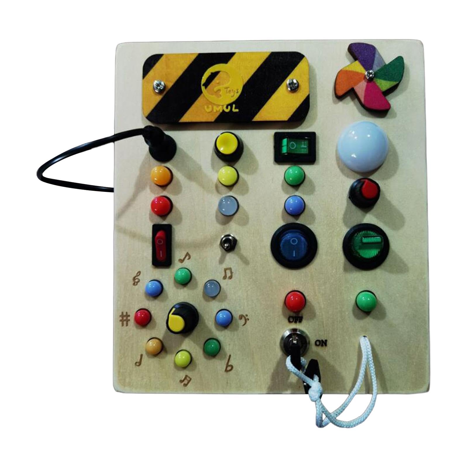 Busy Board Lernspielzeug Holz Kinder Schalter Steckbrett Knöpfe LED DIY Zubehör zur Förderung der Feinmotorik für Reisespielzeug