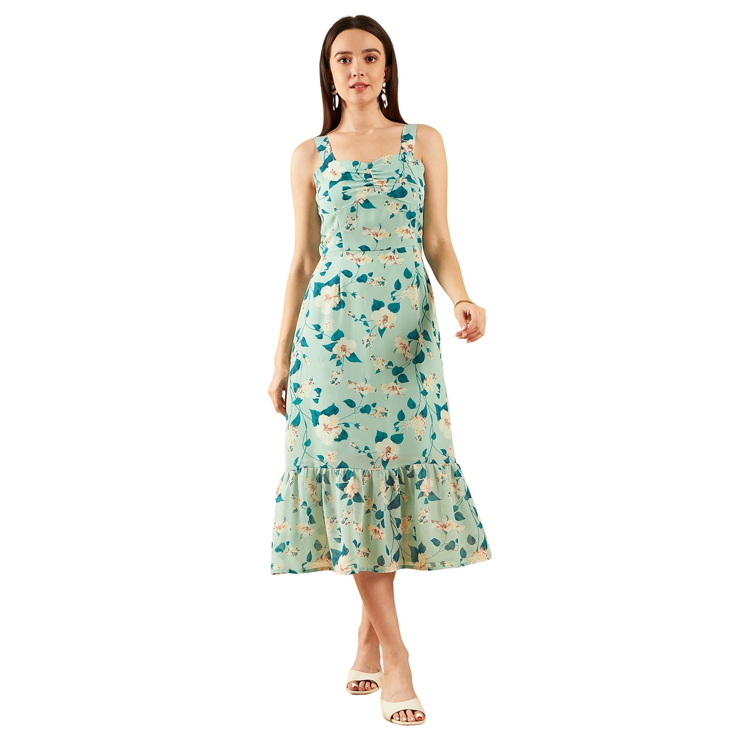 Rare Women's Polyester A-Line Mid-Calf Length Dress (Ep7552A_Green_Xl)