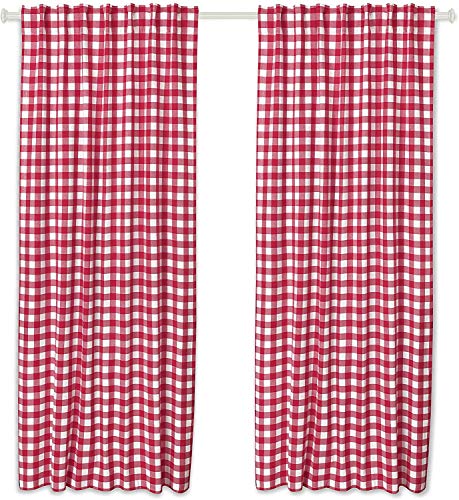 Lot de 2 rideaux occultants de fenêtre à pattes en tissu de coton à carreaux de style rustique pour chambre à coucher et salon, 127 x 274,3 cm, rouge/blanc