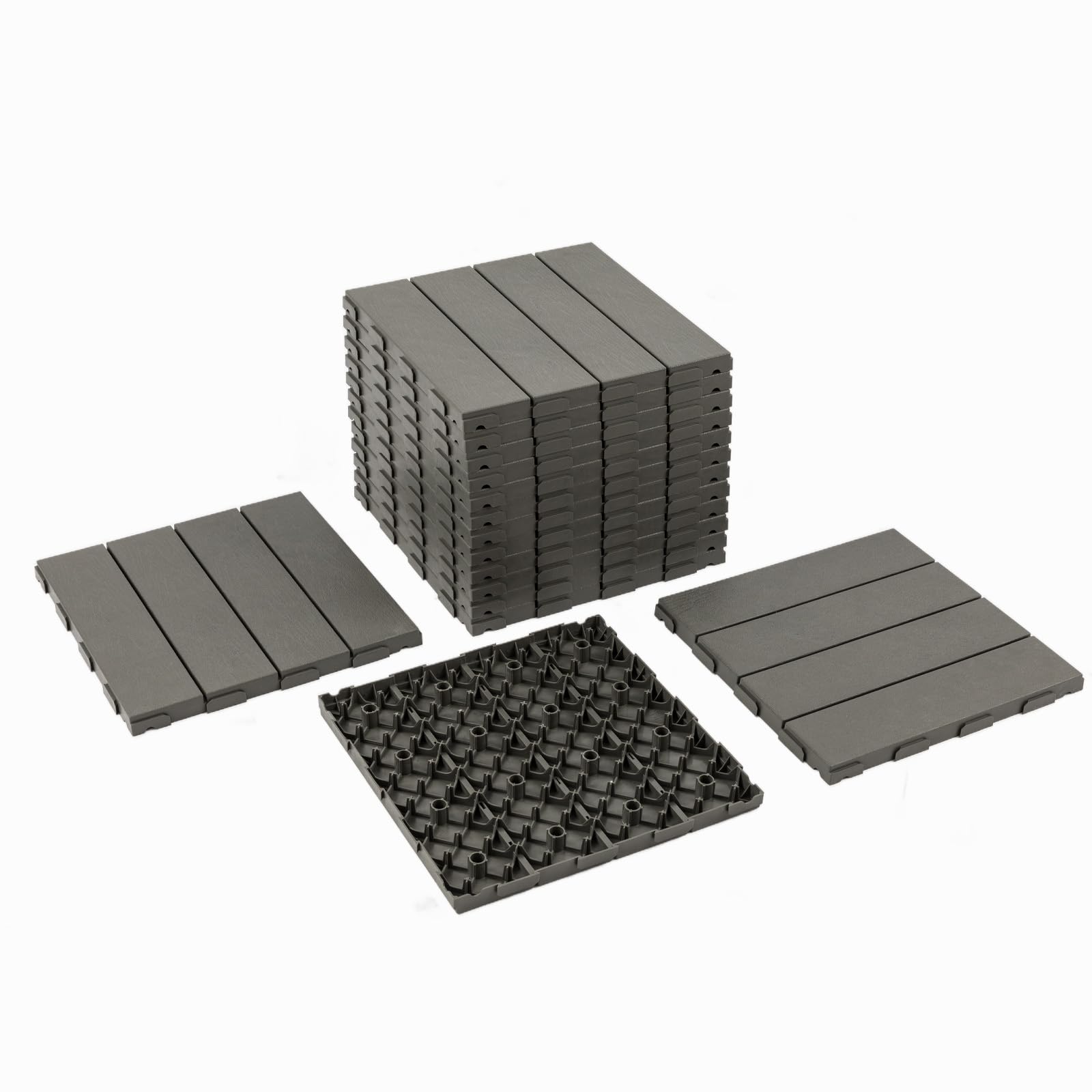 Panana 10 Pcs Composite Decking Tiles, Plastic Decking Boards, Interlocking Flooring Tiles for Indoor Outdoor Garden Patio Balcony, Squares 30 x 30cm (Grey) โ image 1