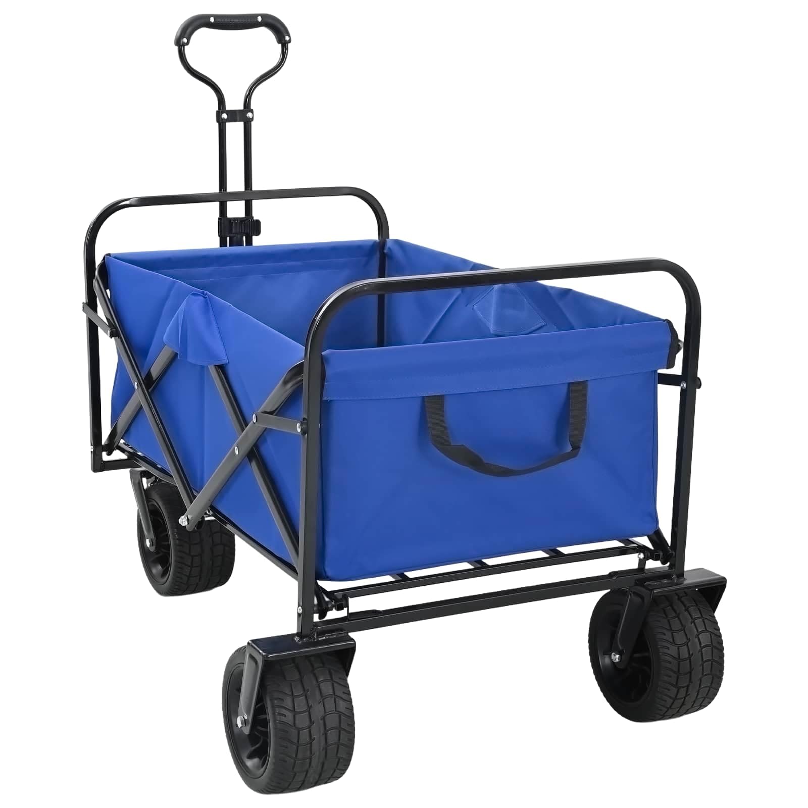 Faltbarer Transportwagen Blau 89x63x96 cm aus Stahl und Polyester Oxford mit 360° schwenkbaren Rädern, verstellbarem Lenker, wasserabweisendem Stoff, ideal für Umzüge, Garten