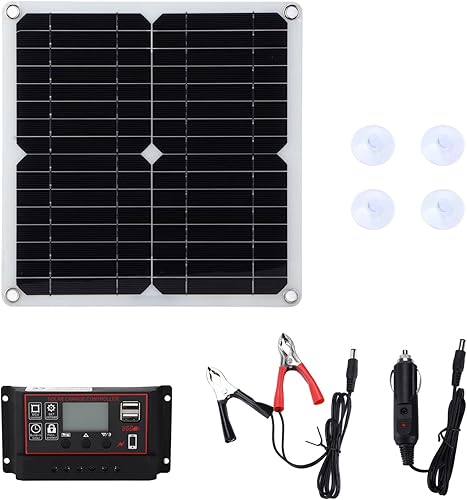 Kit de panel solar de 12 V monocristalino, mantenedor de batería 100A, cable de extensión de controlador de carga solar con terminal de clips de