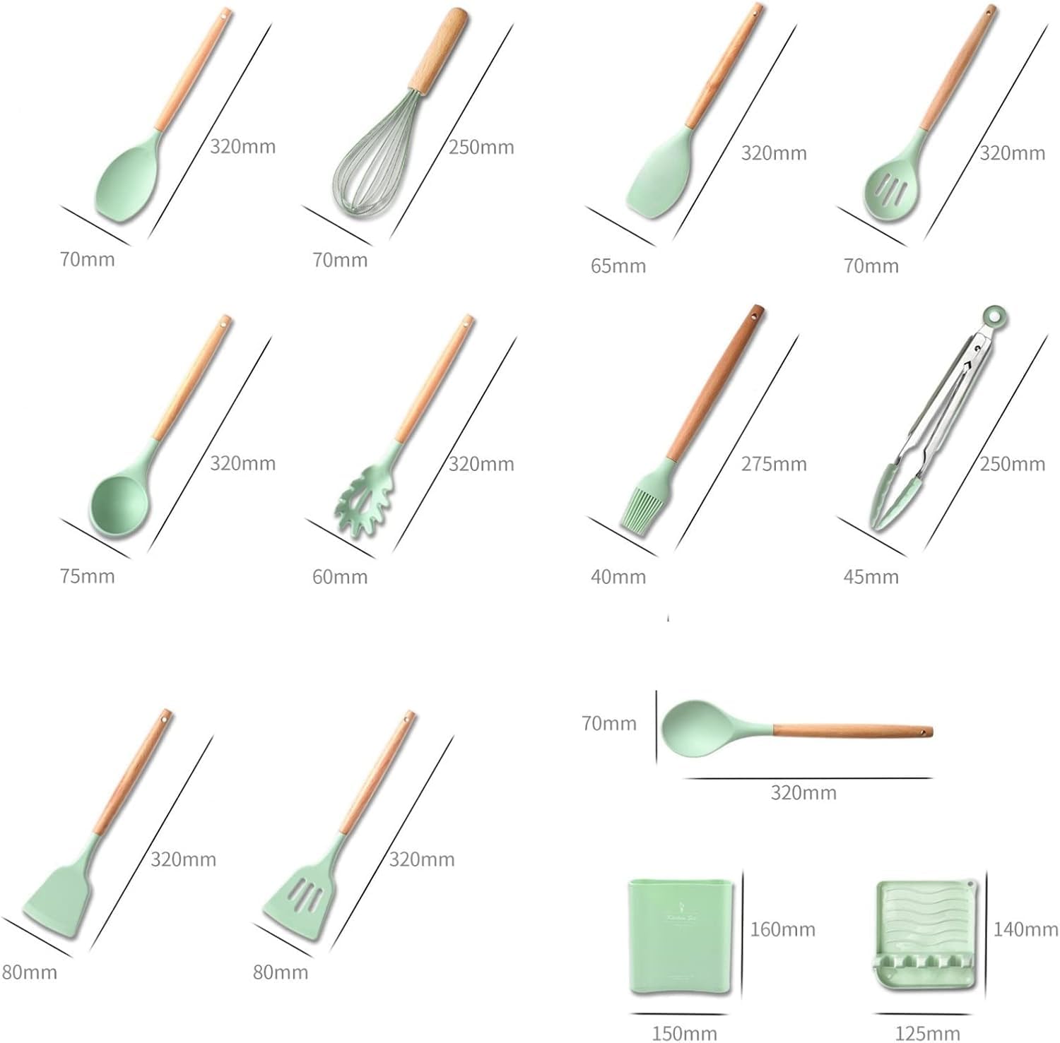 Juego de Utensilios de Cocina de Silicona, raspador, Cepillo de Aceite, batidor de Huevos, espátula, utensilio Multiusos, 4 Piezas (13 Piezas Negras).