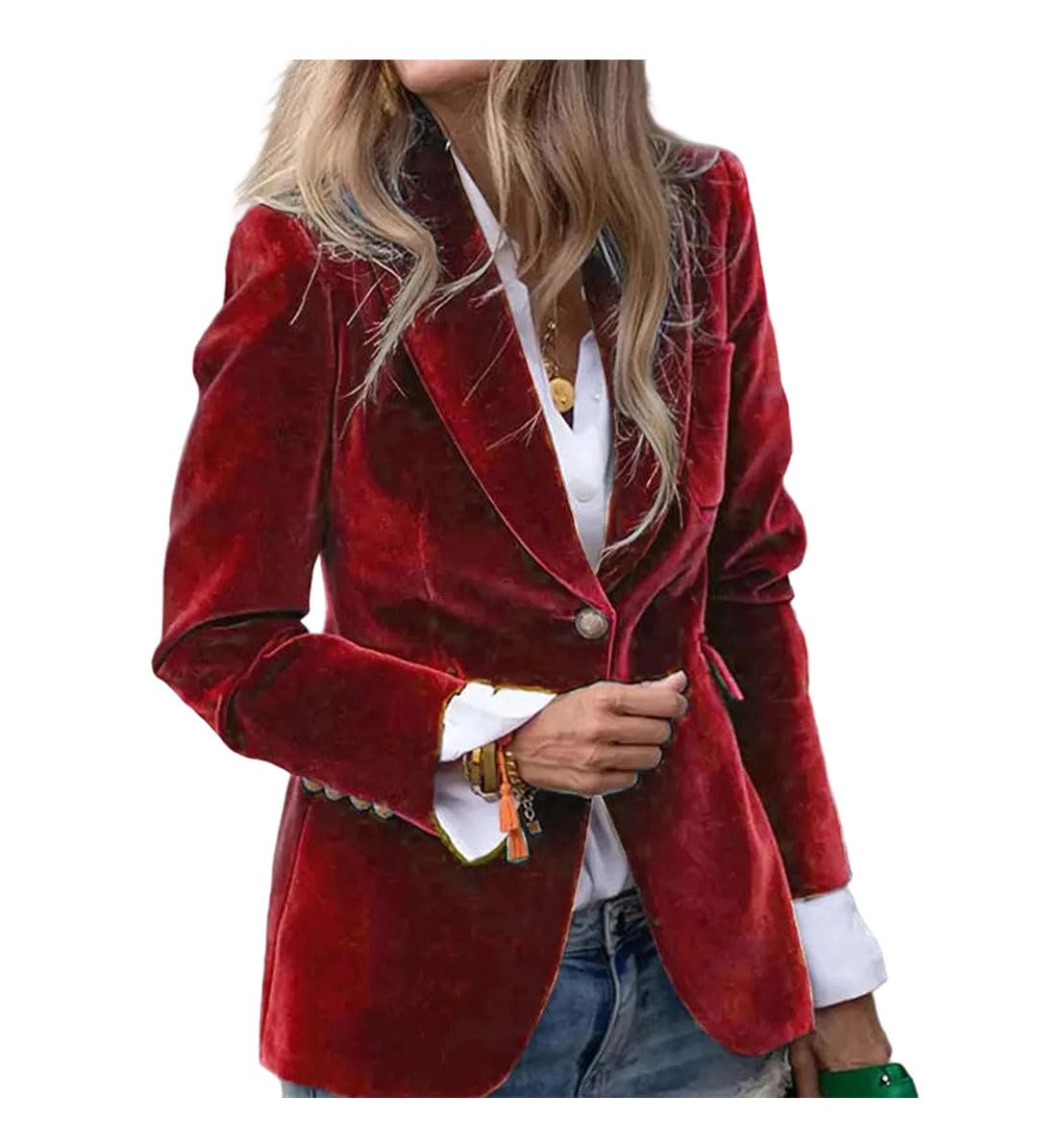 Womens Fall Elegant Solid Color Long Sleeve Gold Fleece Single Button Jacket Suit Coat