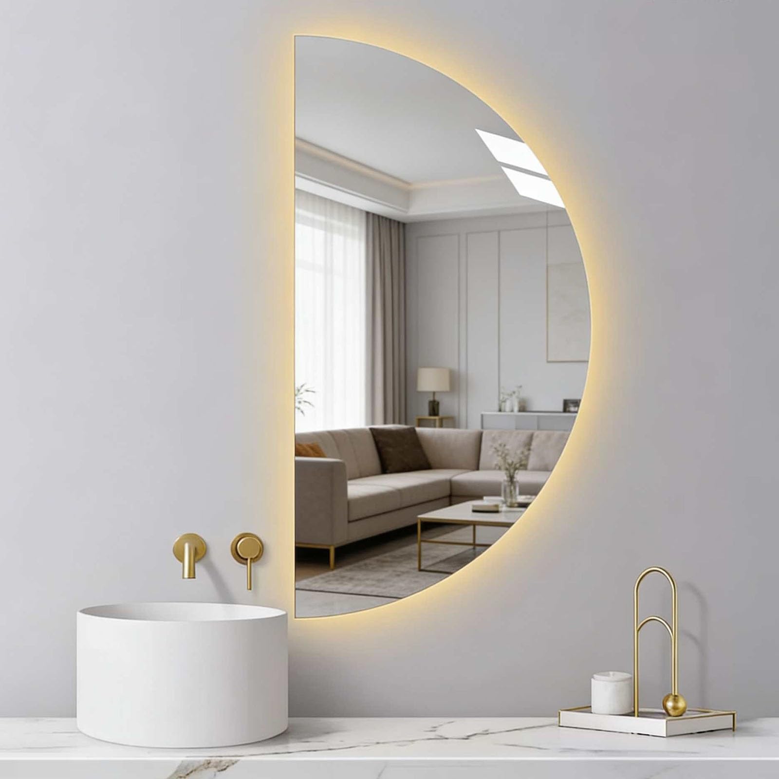 Miroir de salle de bain LED antibuée et incassable 50x100cm pour un éclairage mural moderne