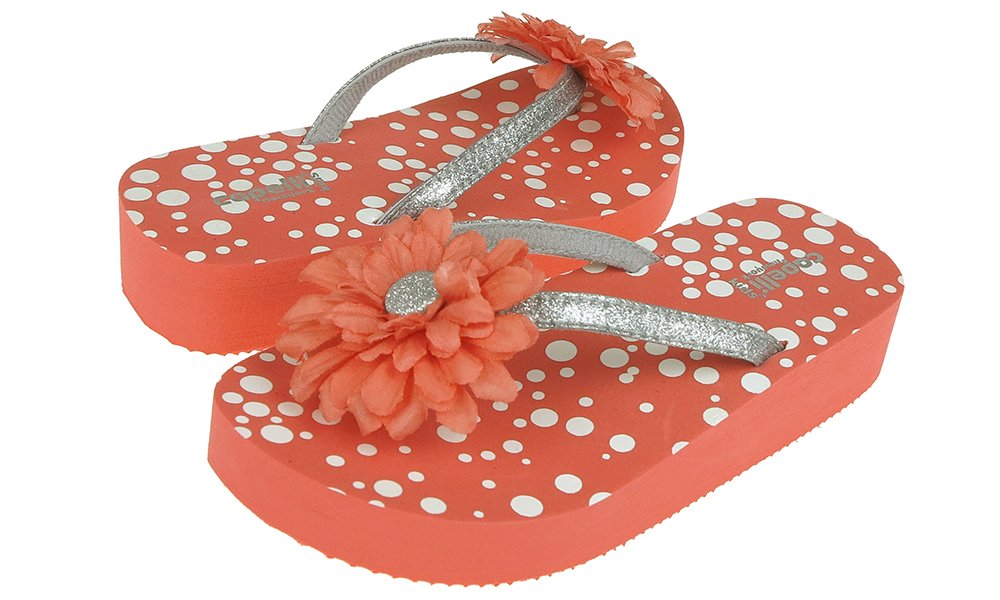 Capelli New York Glitter Thong with Flower on Polkadot Print Girls flip Flops