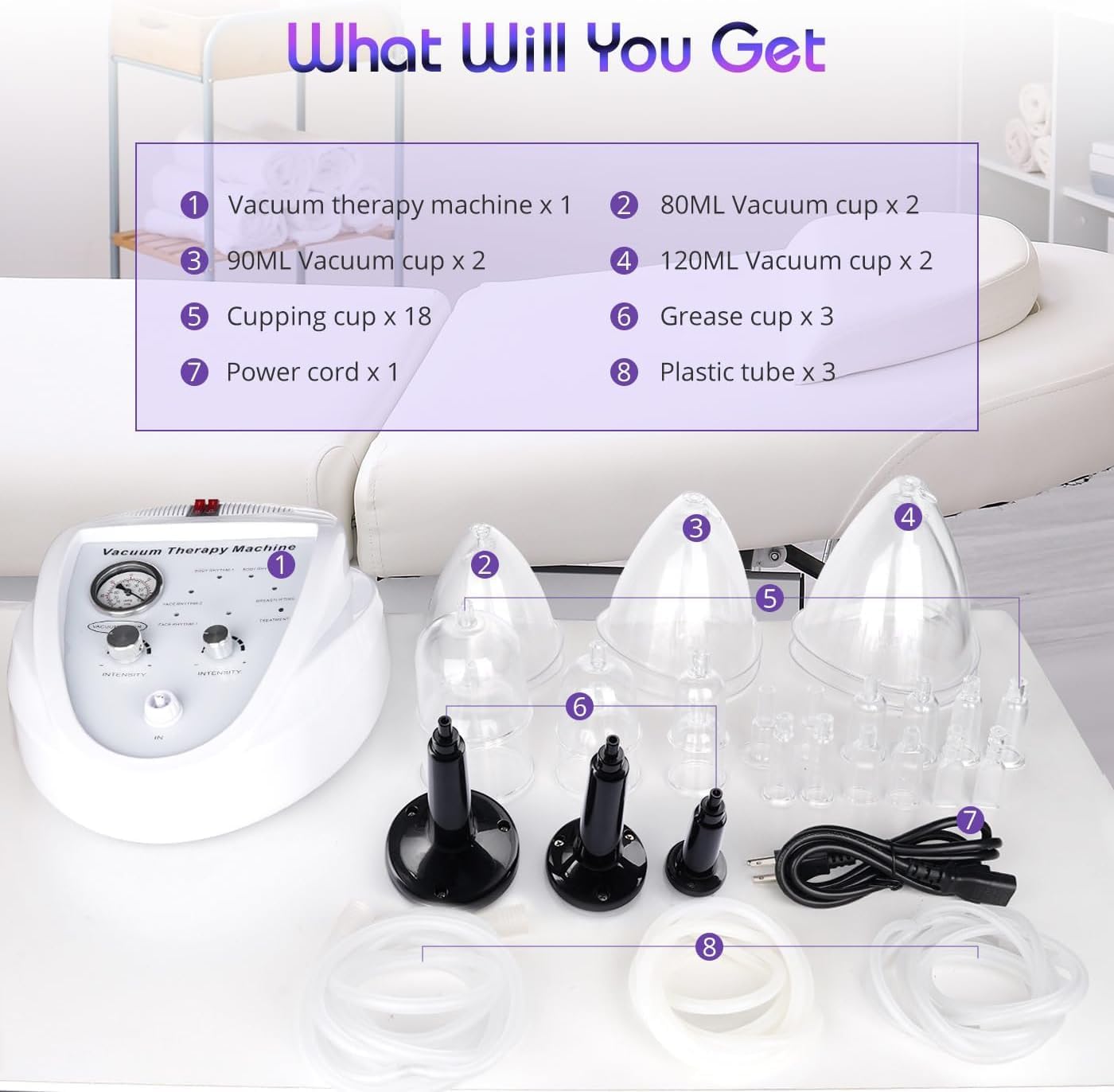 Vacuum Therapy Machine, Vacuum Cupping Scraping Massage Machine Adjustable Suction and 6 Modes Multifunctional Body Massager with 24 Vacuum Cups and 3 Pumps for Salon SPA - Image 5