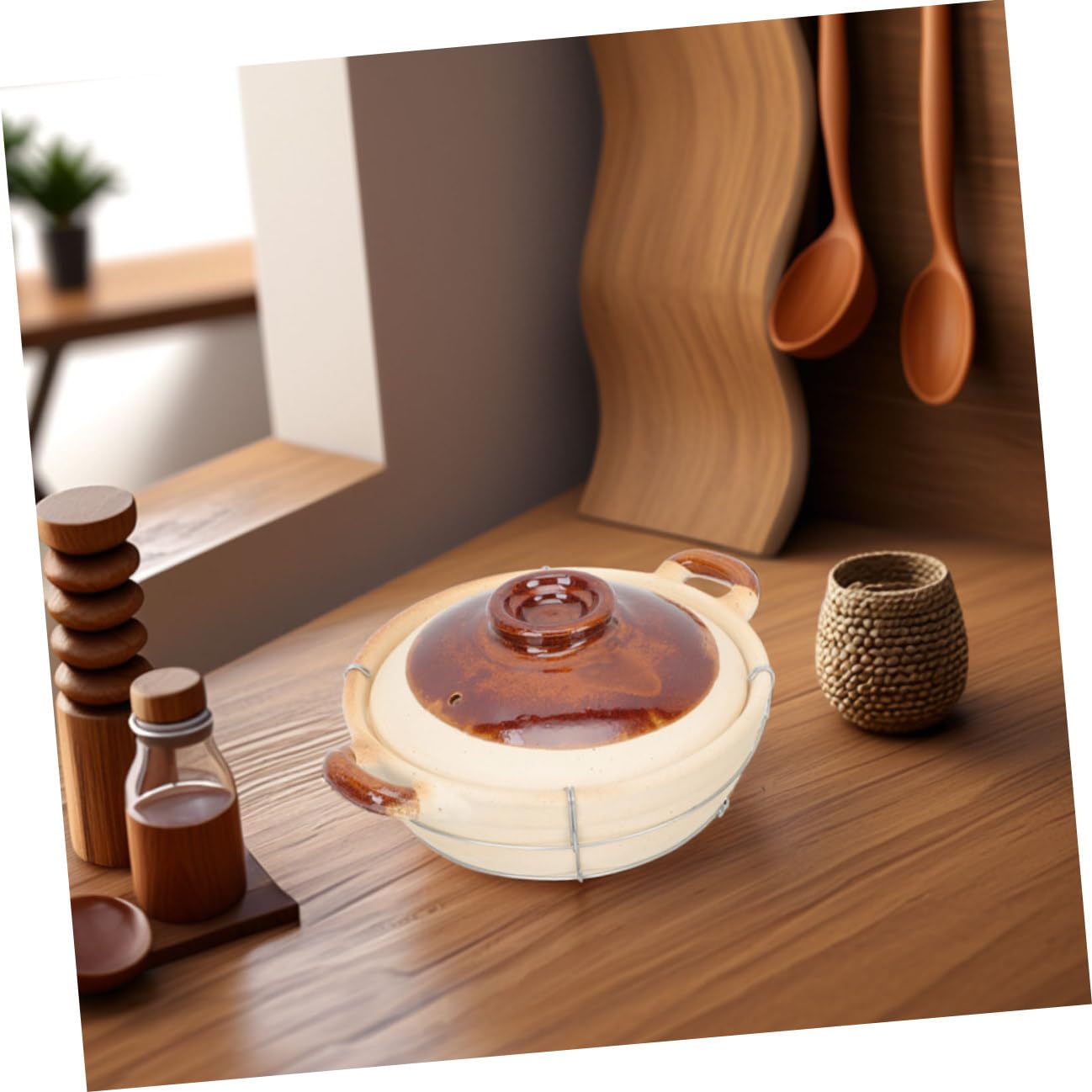 BESPORTBLE 2 piezas Cazuela de Barro con Tapa Olla Redonda Ergonómica para Cocción Individual Guisos Sopas para Cocina Doméstica