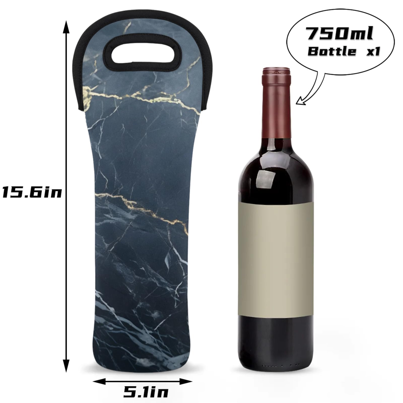 Neoprene Wine Tote Carrier Bag for Wine,Water, Champagne, Beer, Baby Bottles 15.6 x 5.1 Inches, Protective Wine Bag,Limestone Marble Texture