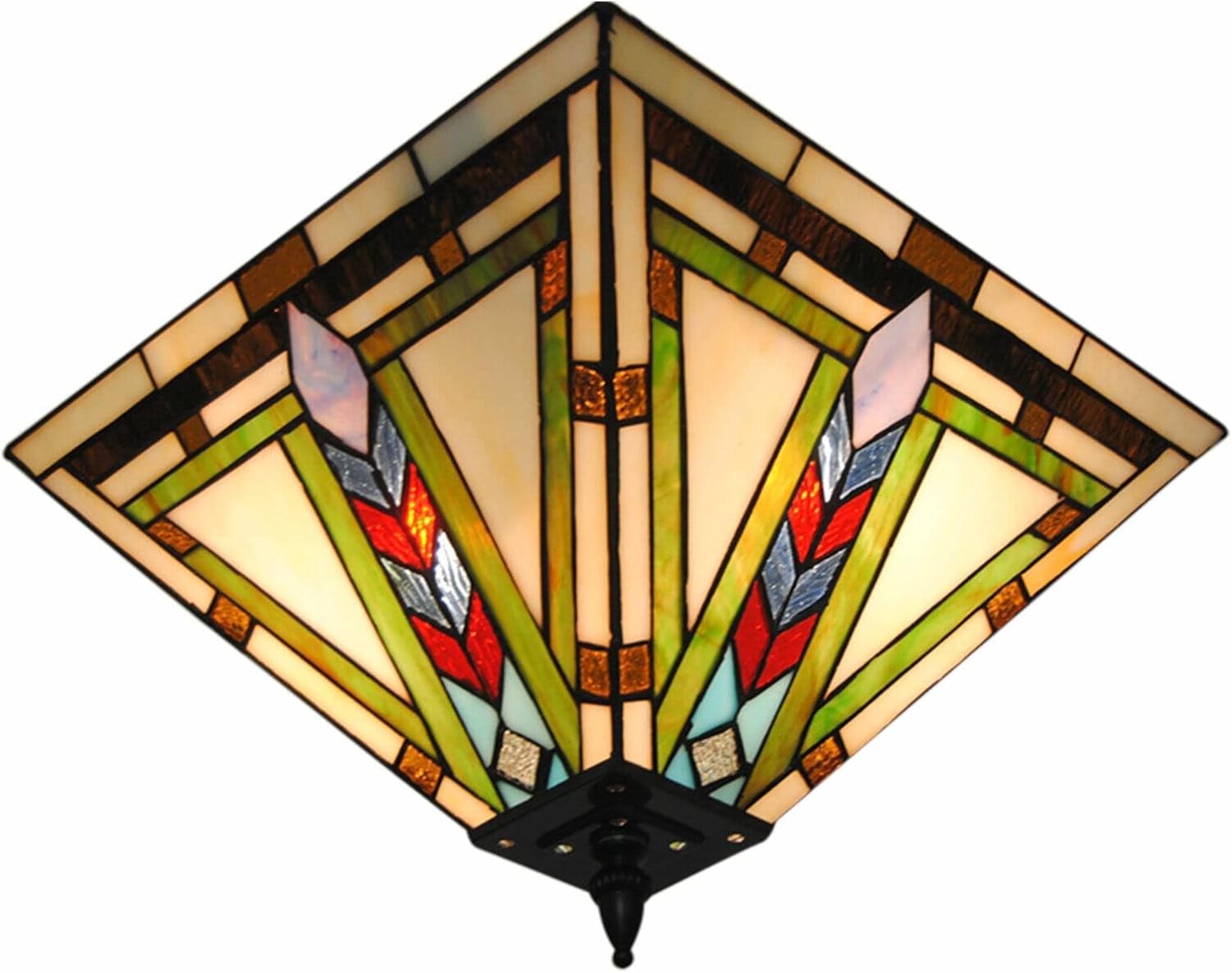 Tiffany Semi Flush Mount Ceiling Light Mission Style Hanging Lamp 2-Light 14" Wide Stained Glass Pendant Light for Dining Room Bedroom Living Room Hallway