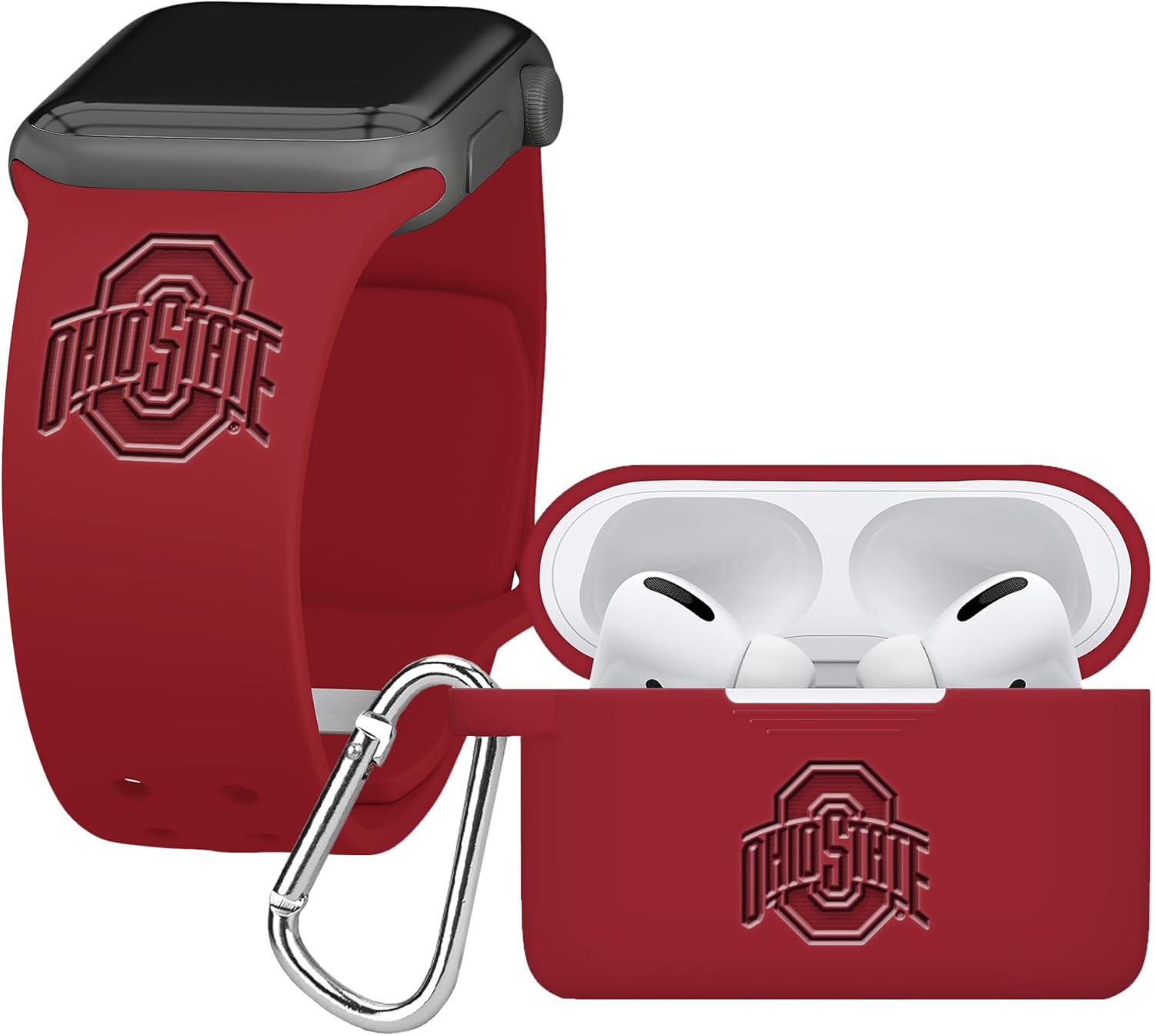 Affinity Bands Ohio State Buckeyes Engraved Silicone Combo Package Compatible with Apple Watch and AirPods Pro (38/40/41mm (42mm Series 11) White)