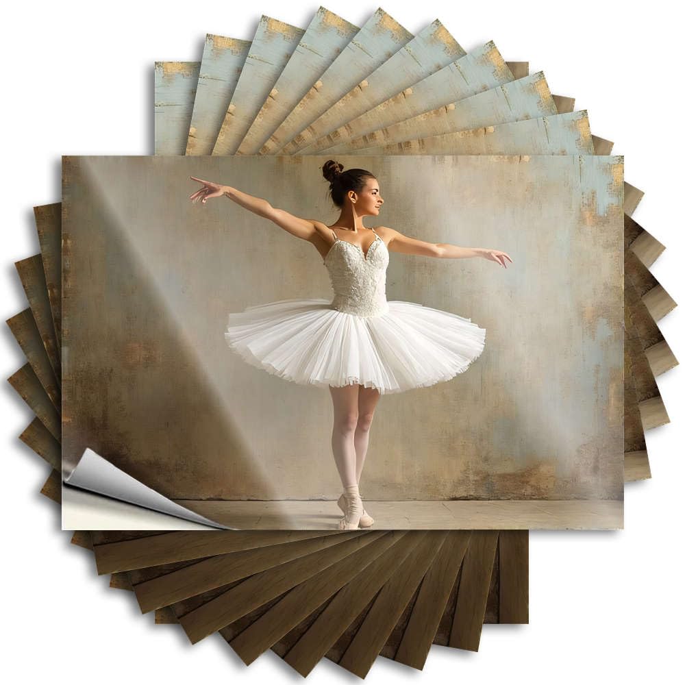 Fzfn Colour Vintage Kitchen Accessories Lettering Sticker Durable Tumbler | A Ballerina In A White Tutu Strikes A Graceful Pose Summer Self Adhesive Sticker For Math Diy(6X9cm)