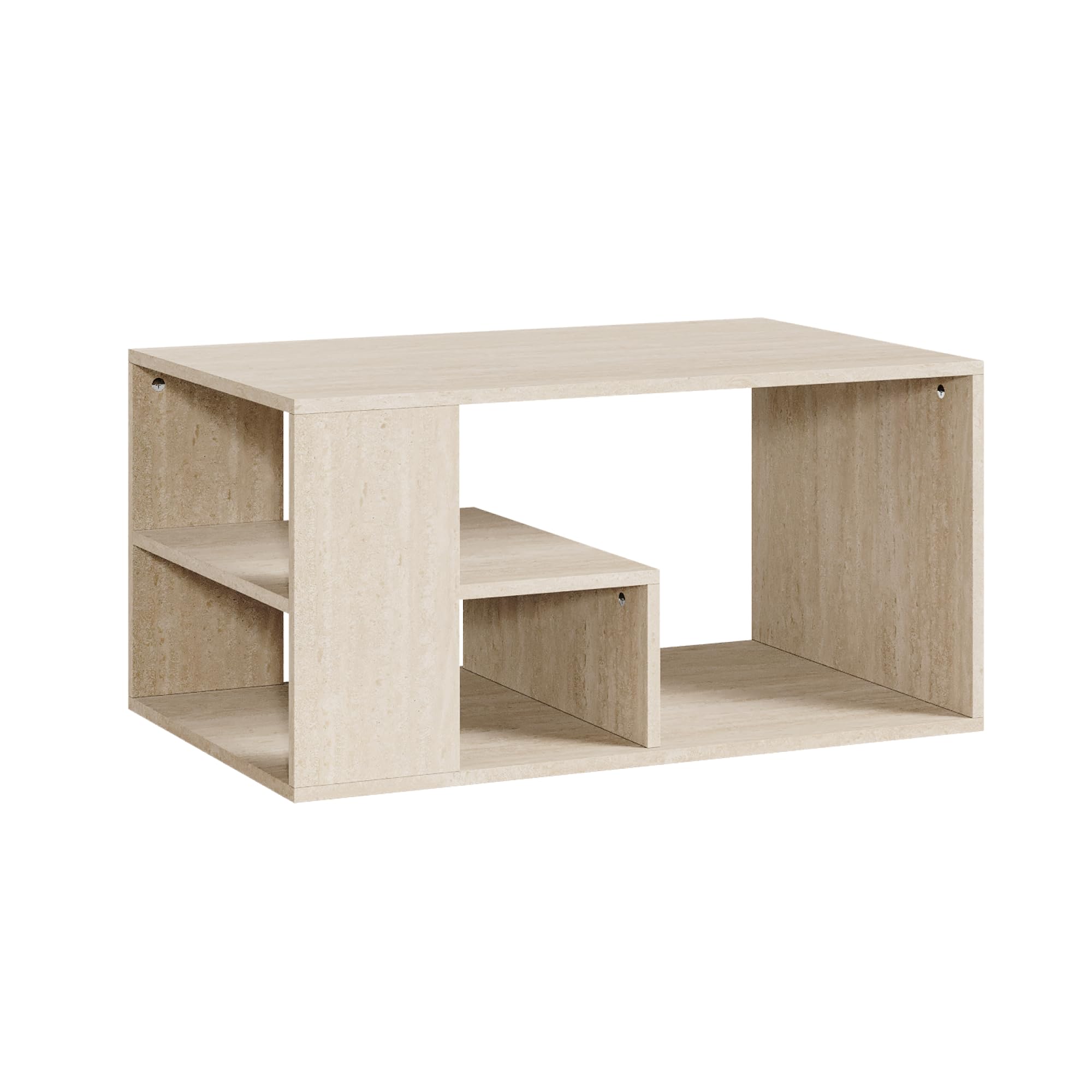 [en.casa] Tavolino da Salotto Centrale con Piano Rettangolare Tavolo Basso da Caffè con Scomparti Aperti per Soggiorno Living Studio 80 x 50 x 40 cm - Color Avorio Travertino