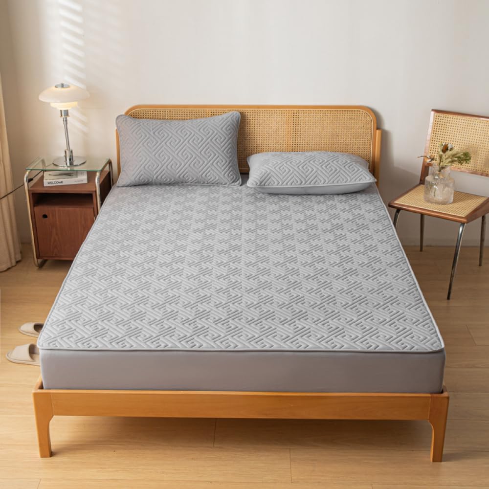 Mattress Cover Fitted Sheet Thickened Mattress Protector Dustproof Bed Cover Waterproof Breathable Mattress Dust Cover Bedspread Durable Non-Slip Mattress Topper with Elastic Band